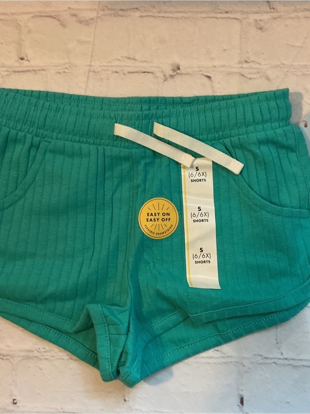 Bundle 3  Cat & Jack Shorts Dark Mint Ribbed Pull On Drawstring  S(6/6X) NWT